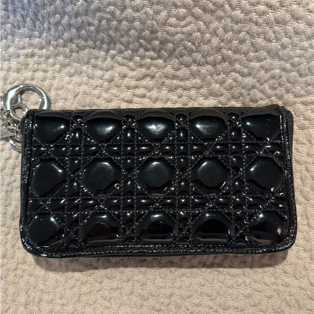 Patent Cannage Lady Dior Continental Wallet Black